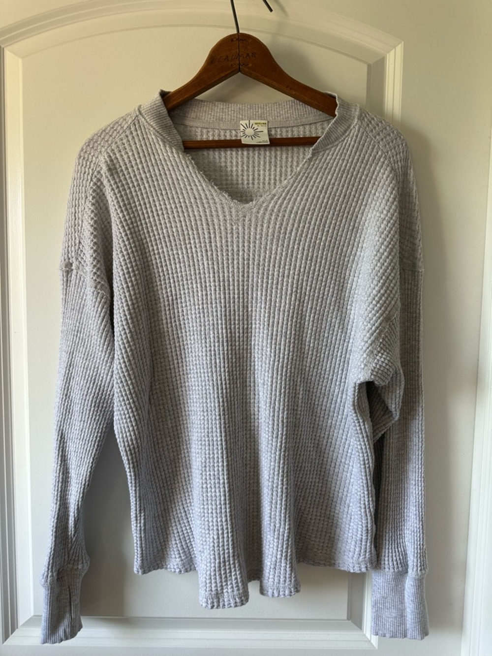 Cozy Oversized Aerie Offline Waffle Knit V-Neck in Light Gray
